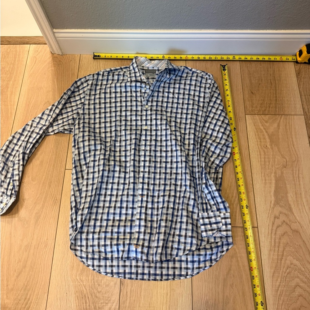 💙 Thomas Dean Men’s XL Button-Up Shirt – Blue Plaid Check Excellent Condition 💙 - Picture 6 of 6